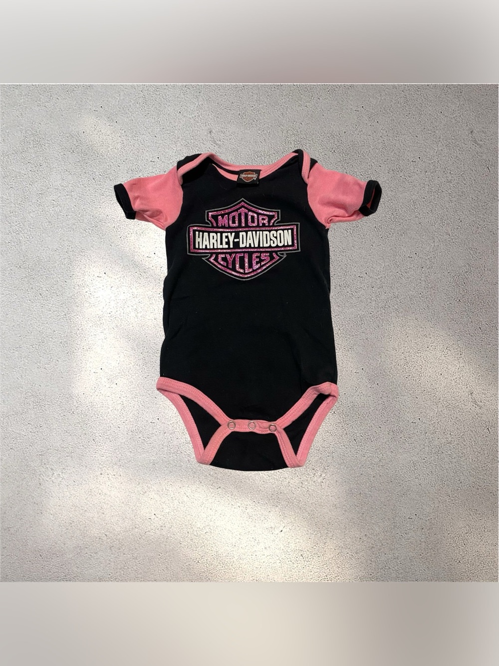 Harley-Davidson Baby Girl Black Pink One Piece Bodysuit Cotton 2016 Size 18M
